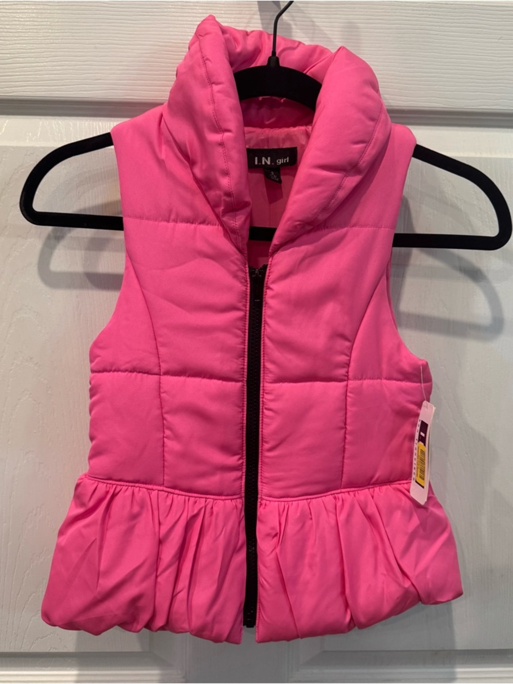 I.N. Girl Pink Quilted Collared Puffer Vest Ruffle Hem Girl’s Size Small (7-8)